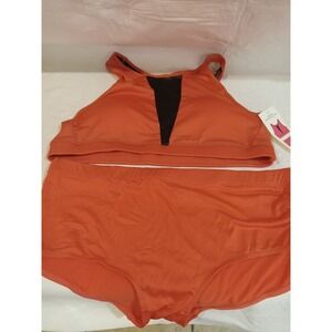 New Womens XL Burnt Orange Sports Bra and Boyshort Set Mesh Detail Activewear